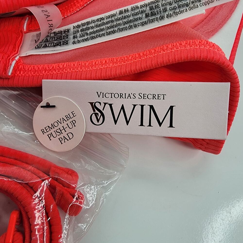 NWT Victoria’s Secret Bikini Top 36C Pink Textured Twist Push Up Strapless Strap - Picture 7 of 10
